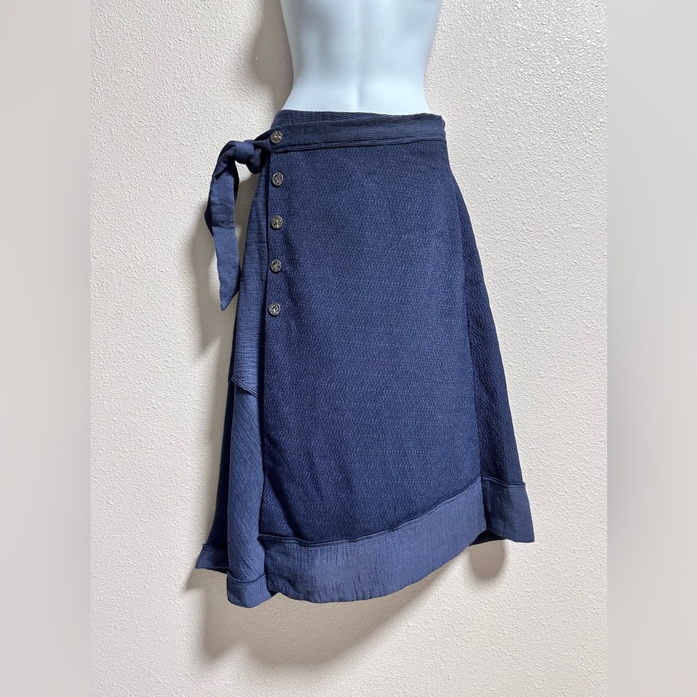 Jonathan Simkhai Asymmetrical A-Line Wrap Midi Skirt Sz 2 Midnight Blues Pockets